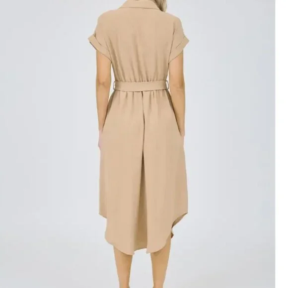 NWT Blu Pepper Collared Button Down Belted Midi Dress - Picture 3 of 4